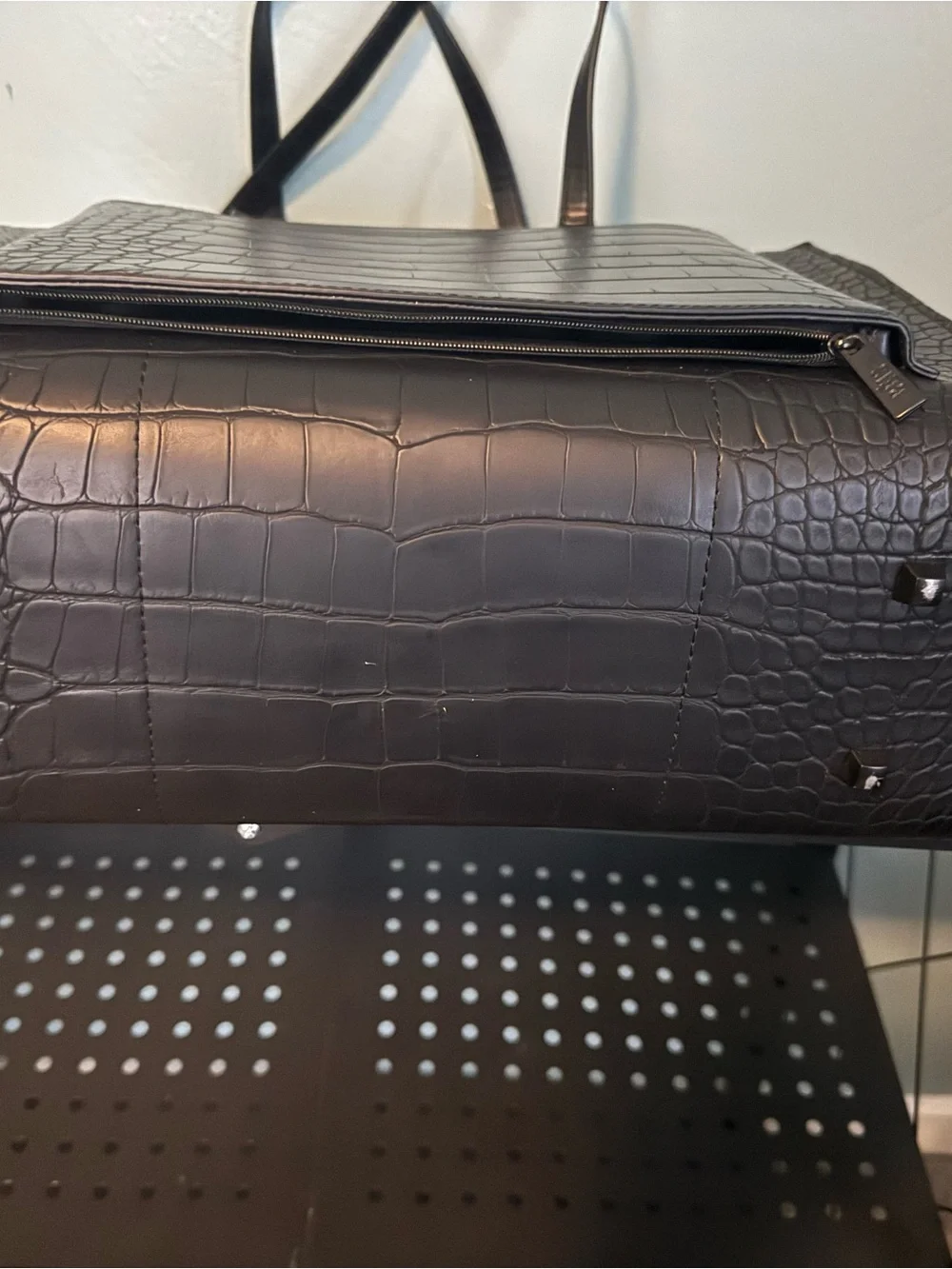 BEIS Black Croc-Embossed Laptop Tote